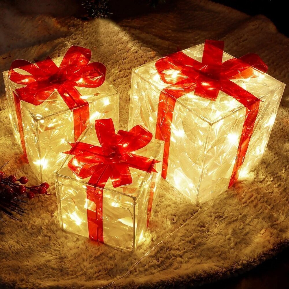 Christmas Lighted Boxes, Set of 3 60 LED Light Up Decor Outdoor, Light Up Christ